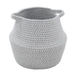 JVL Belly Cotton Rope Medium Storage Basket - Grey/White Stripe