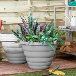 Beehive 48cm Round Planter Upcycle Grey - Set Of 5 -Home Furnishings Store 10442925 Set 5 Beehive 48cm Round Planter Upcycle Grey 3