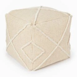 At Home Diamond Woven Cream Pouf Cover