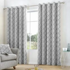 Fusion Brooklyn 100% Cotton Eyelet Curtains Grey