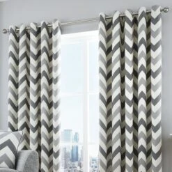 Fusion Chevron 100% Cotton Eyelet Curtains Grey