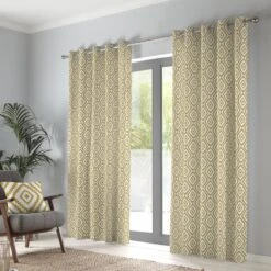 Fusion Navaho 100% Cotton Eyelet Curtains Ochre