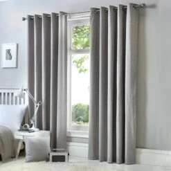 Fusion Sorbonne 100% Cotton Eyelet Curtains Silver