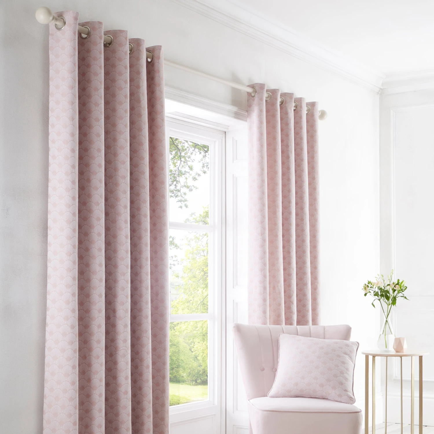 Dreams & Drapes Tiffany Jacquard Eyelet Curtains Blush 1 Dreams & Drapes Tiffany Jacquard Eyelet Curtains Blush