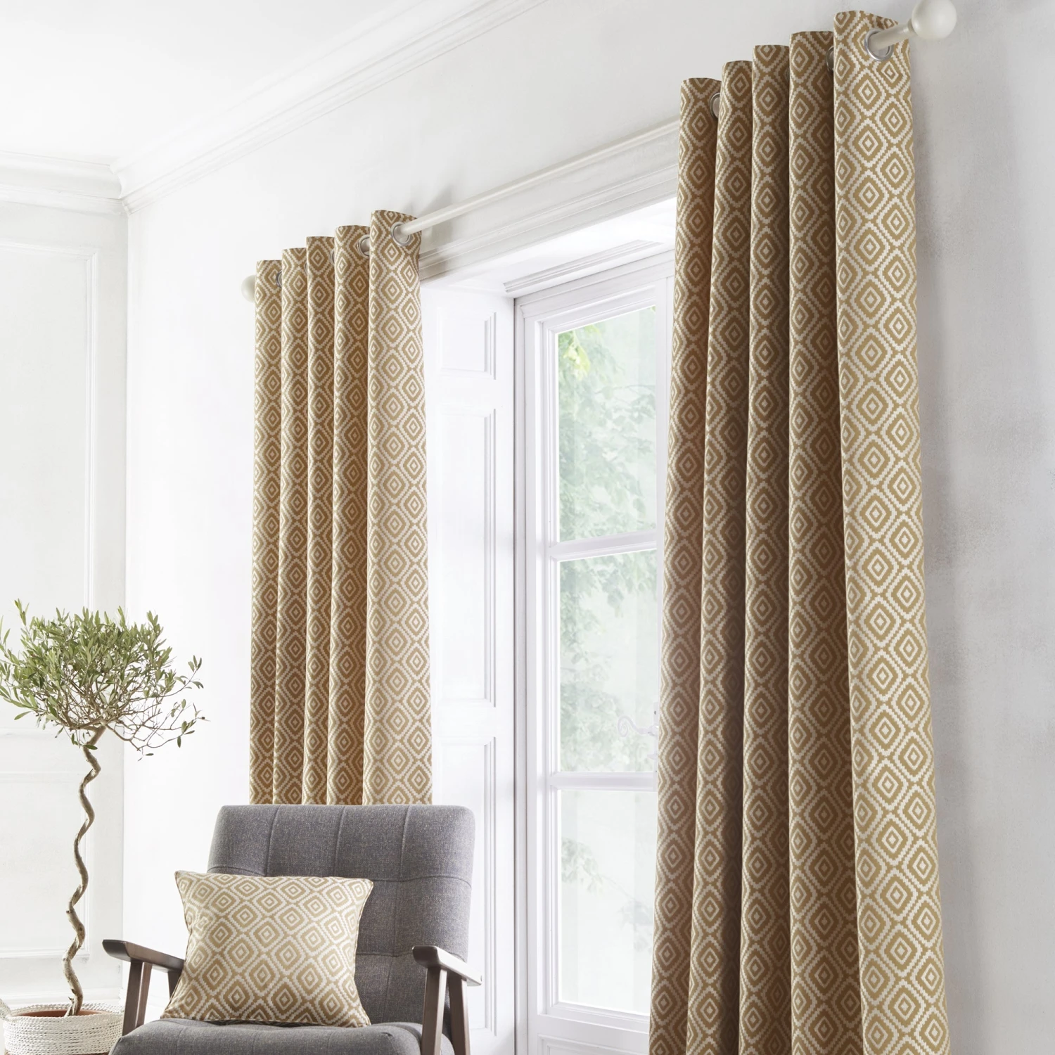Appletree Loft Asha Jacquard Eyelet Curtains Ochre 1 Appletree Loft Asha Jacquard Eyelet Curtains Ochre