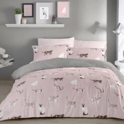 Fusion Cats Easy Care Duvet Set Blush