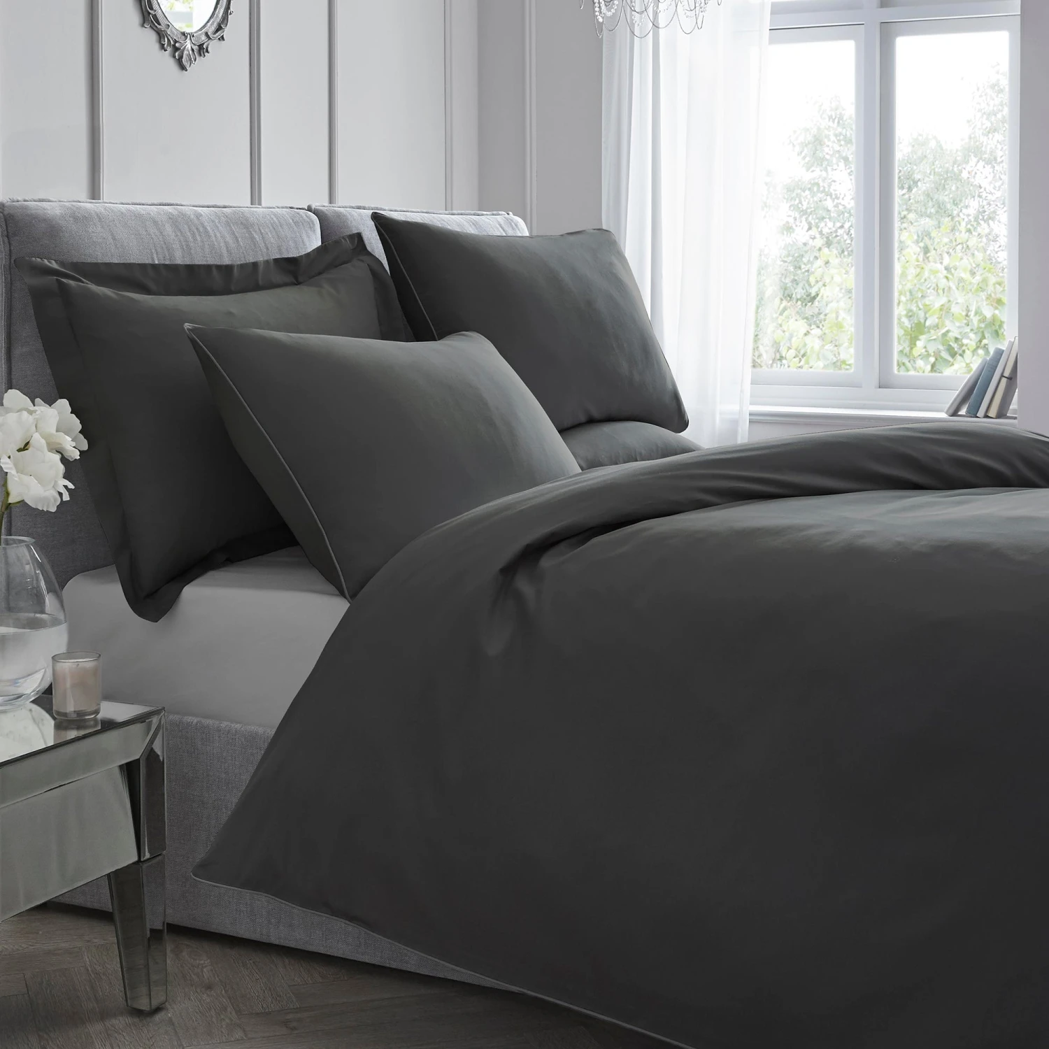 Appletree Boutique 200 Piped Duvet Cover Set - Slate 2 Appletree Boutique 200 Piped Duvet Cover Set - Slate - Image 2