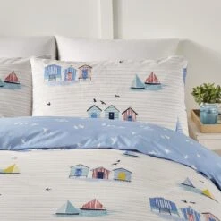 Fusion Beach Huts Duvet Cover Set - Blue -Home Furnishings Store 10471346 10471347 10471348 Fusion Beach Huts Easy Care Duvet Cover Set Blue 2
