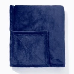 At Home Powder Plush Plain Throw Navy - 150x180cm