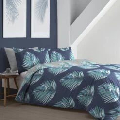 Fusion Leaves Reversible Duvet Cover Set Navy