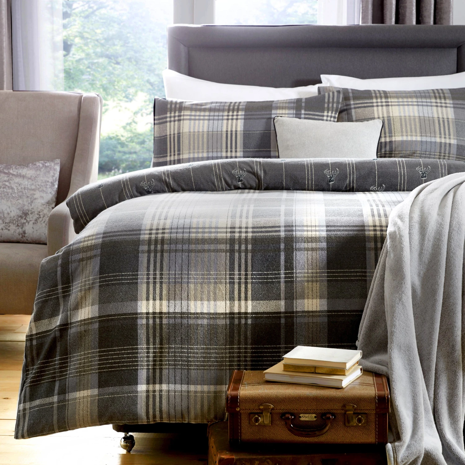 Dreams & Drapes Lodge Connolly Check Duvet Cover Set - Charcoal 3 Dreams & Drapes Lodge Connolly Check Duvet Cover Set - Charcoal - Image 3