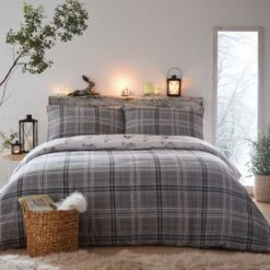 Dreams & Drapes Lodge Derwent Check Duvet Cover Set - Grey