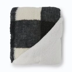 Check Teddy Sherpa Backed Throw Mono