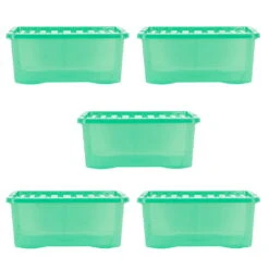 Wham Crystal 45L Box & Lid Tinted Green - Pack Of 5