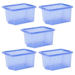 Wham Crystal 28L Box & Lid Tinted Blue - Pack Of 5