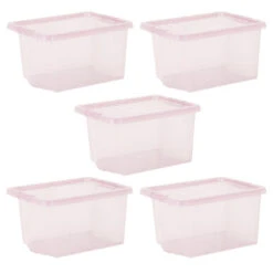 Wham Crystal 28L Box & Lid Tinted Pink - Pack Of 5