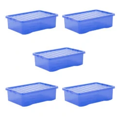 Wham Crystal 32L Box & Lid Tinted Blue - Pack Of 5