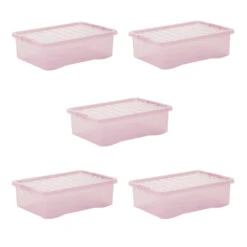 Wham Crystal 32L Box & Lid Tinted Pink - Pack Of 5