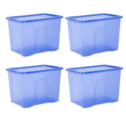 Wham Crystal 80L Box & Lid Tinted Blue - Pack Of 4
