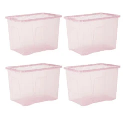 Wham Crystal 80L Box & Lid Tinted Pink - Pack Of 4