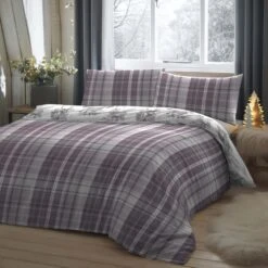 Dreams & Drapes Lodge Broxburn Check Duvet Cover Set-Plum