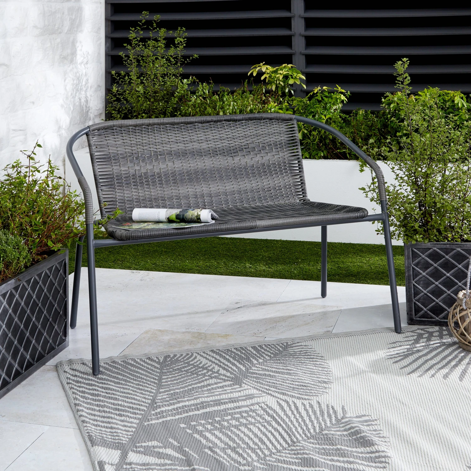 Outmore-Rattan Bench - Natural/Grey 1 Outmore-Rattan Bench - Natural/Grey