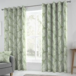 Fusion Matteo Eyelet Curtains - Green