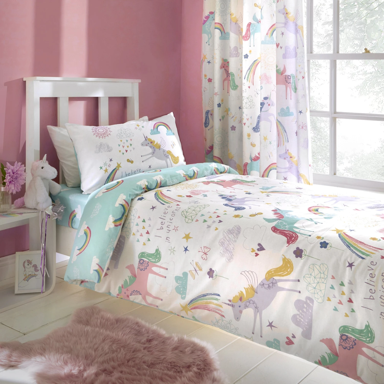 Bedlam Rainbow Unicorn Duvet Cover Set - Multi 2 Bedlam Rainbow Unicorn Duvet Cover Set - Multi - Image 2